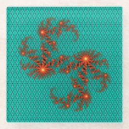 Teal Black Abstract Mandala Pattern Glasuntersetzer