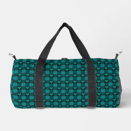 Teal Black Buffalo Heart Plaid Duffle Bag