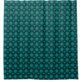 Teal Black Buffalo Heart Plaid Duschvorhang