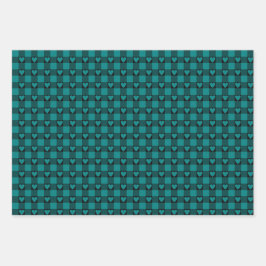 Teal Black Buffalo Heart Plaid Geschenkpapier Set