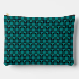 Teal Black Buffalo Heart Plaid Zubehörtasche