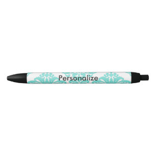 Teal & Black Damast Elegant Personalisiert Chic Kugelschreiber