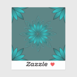 Teal-Blatt-Mandala-Design auf Dunkelcyan Aufkleber