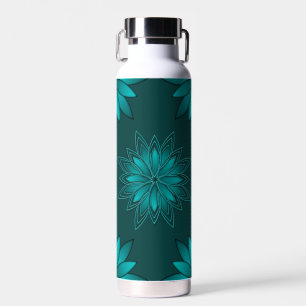 Teal-Blatt-Mandala-Design auf Dunkelcyan Trinkflasche