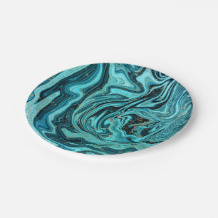 Teal Blau & Gold Chic Swirl Moderne Hochzeit Pappteller