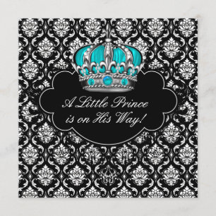 Teal Blau Schwarz Damast Prinz Baby Boy Shower Einladung