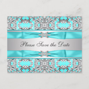 Teal Blau Silber Save The Date Ankündigungspostkarte