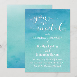 Teal & Blaue Aquarell-Hochzeit – Sie sind eingelad Einladung