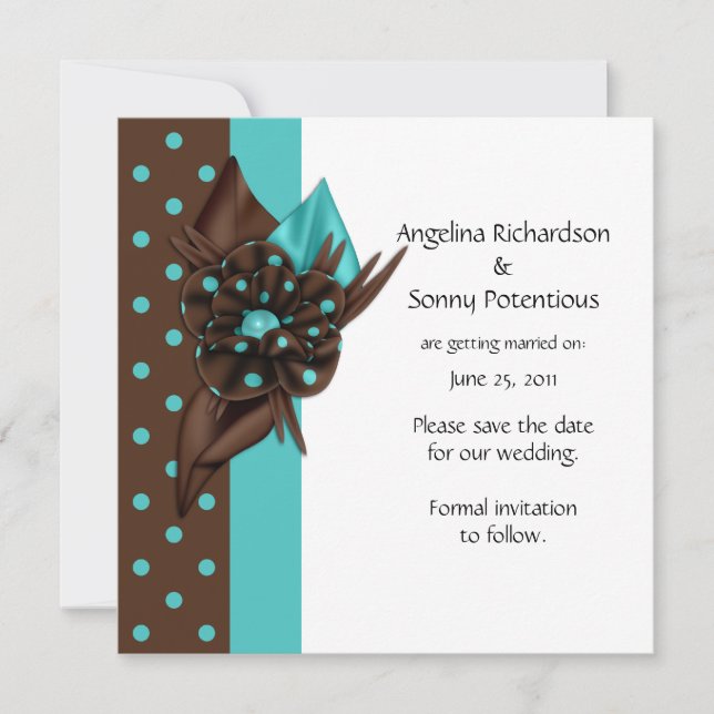 Teal Bleu et Marron à Points Save The Date (Devant)