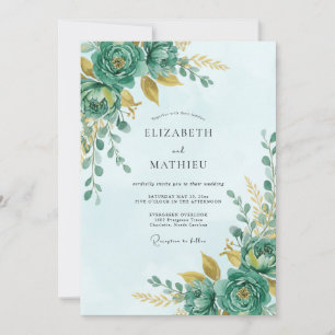 Teal Bloom Botanische Romantische Hochzeit Einladung