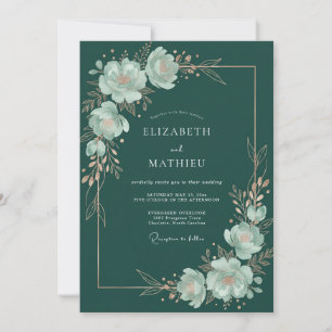 Teal Blossom Botanische Blütenhochzeit Einladung