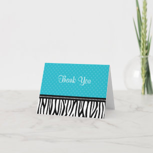 Teal Blue and Black Zebra Polka Dot Thank You Dankeskarte