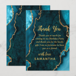 Teal Blue and Gold Agate Birthday Party Dankeskarte