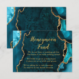 Teal Blue and Gold Agate Honeymoon Fund Begleitkarte