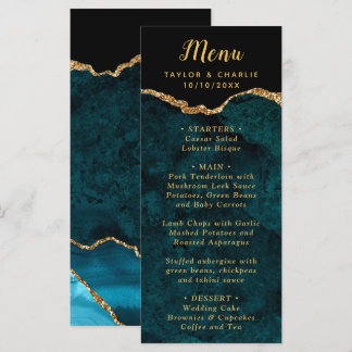 Teal Blue and Gold Agate Wedding Menu