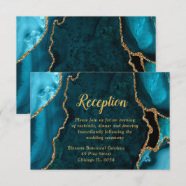 Teal Blue and Gold Agate Wedding Reception Begleitkarte