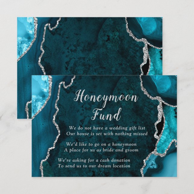 Teal Blue and Silver Agate Honeymoon Fund Begleitkarte (Vorne/Hinten)