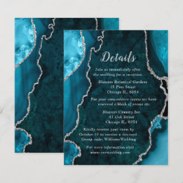 Teal Blue and Silver Agate Wedding Details Begleitkarte