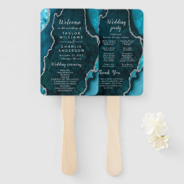 Teal Blue and Silver Agate Wedding Program Fächer