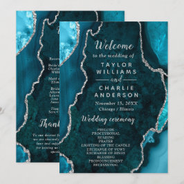 Teal Blue and Silver Agate Wedding Program Programm