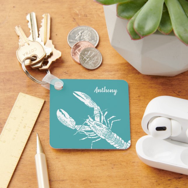 Teal Blue and White Lobster Personalized Schlüsselanhänger (Schreibtisch)