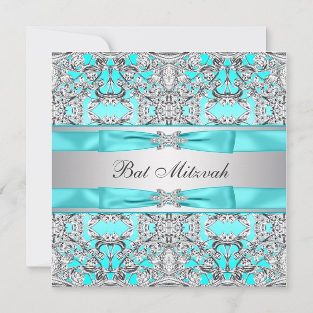 Teal Blue Bat Mitzvah Einladung (Vorderseite)