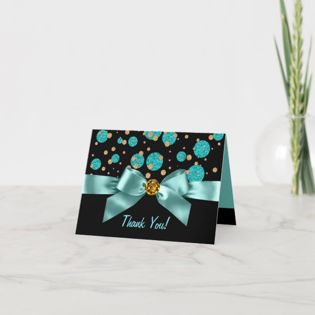 Teal Blue Black Gold Thank You Dankeskarte (Vorderseite)