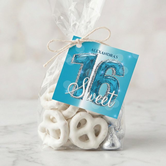 Teal Blue Diamond Gemstone Sweet 16 Birthday Party Geschenkanhänger (Von Creator hochgeladen)