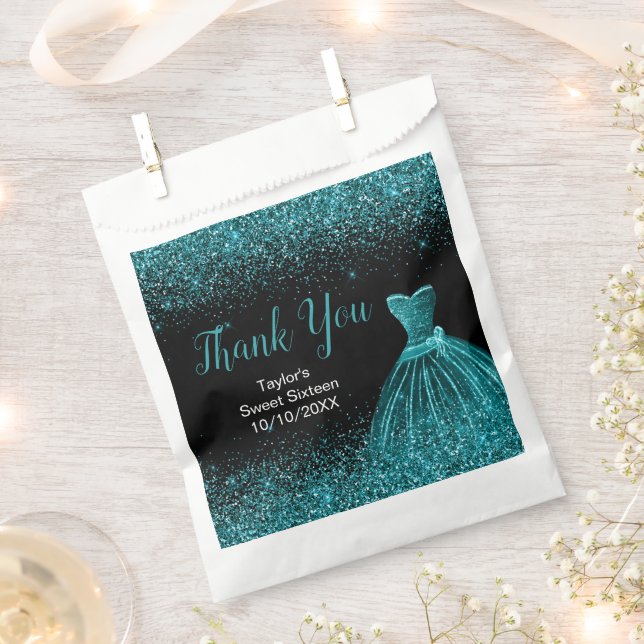 Teal Blue Dress Faux Glitter Sweet 16 Birthday Geschenktütchen (Ausgeschnitten)