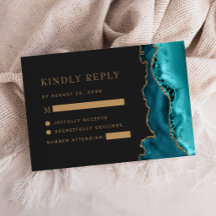 Teal Blue Gold Agate Dark Wedding