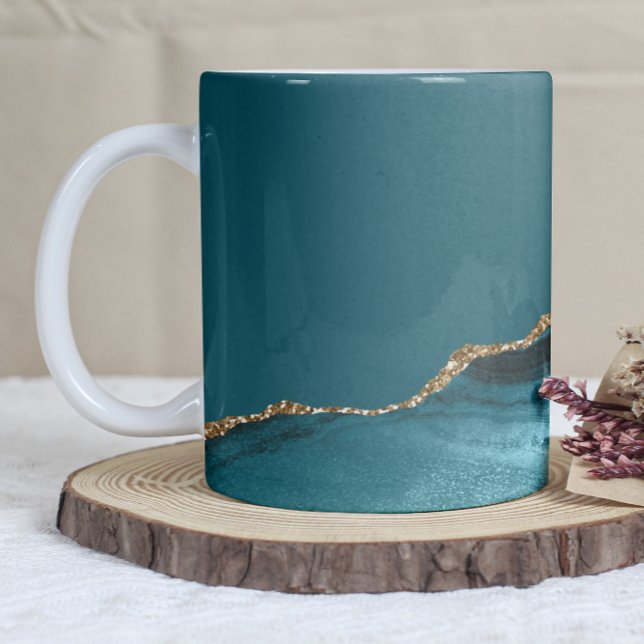 Teal Blue Gold Agate Kaffeetasse (Von Creator hochgeladen)