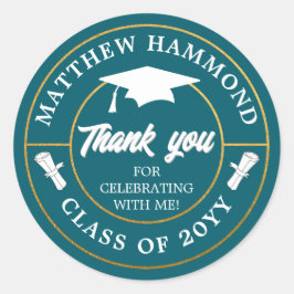 Teal Blue Graduating Class Thank You Grad Cap Runder Aufkleber