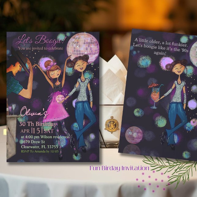 Teal & Blue Retro Disco 30th Birthday Invitation Einladung (Teal & Blue Retro Disco 30th Birthday Invitation)