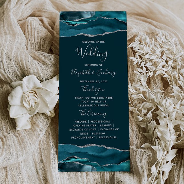 Teal Blue Silver Agate Wedding Suite Programm (Von Creator hochgeladen)