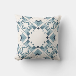 Teal Blue White Diamond-like Snowflake Motif Kissen