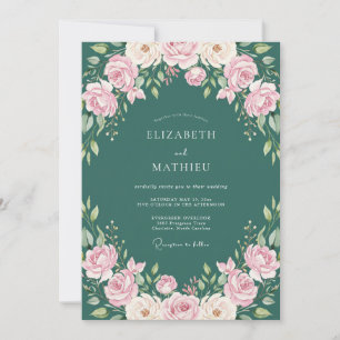 Teal blühende Rosenhochzeit Einladung