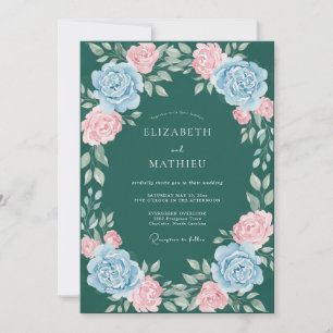 Teal blühender Bogen Schwung Hochzeit Einladung