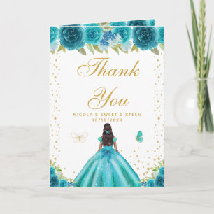 Teal Blumen Dunkle Haut Mädchen Sweet Sixteen Dankeskarte