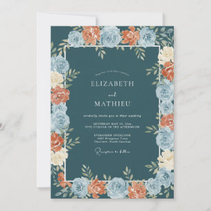 Teal Blumengrenze Hochzeit Einladung