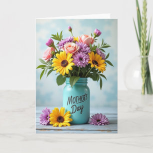 Teal-blumige Muttertags-Grußkarte Karte