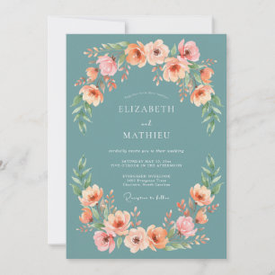 Teal Blush Bloom Girlande Hochzeit Einladung
