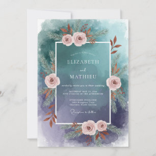 Teal-Blush-Blumen-Hochzeit Einladung