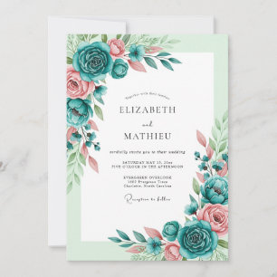 Teal Blush Romantische Frühlingshochzeit Einladung