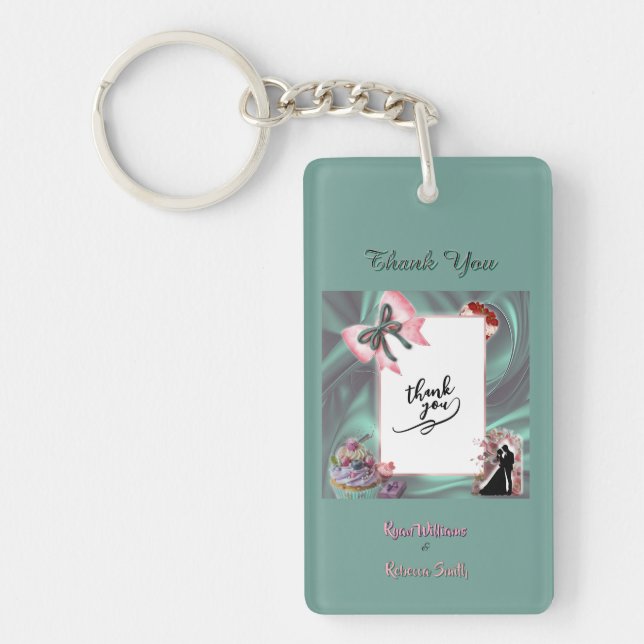 Teal & Blush Wedding Acrylic Keychain  (Devant)