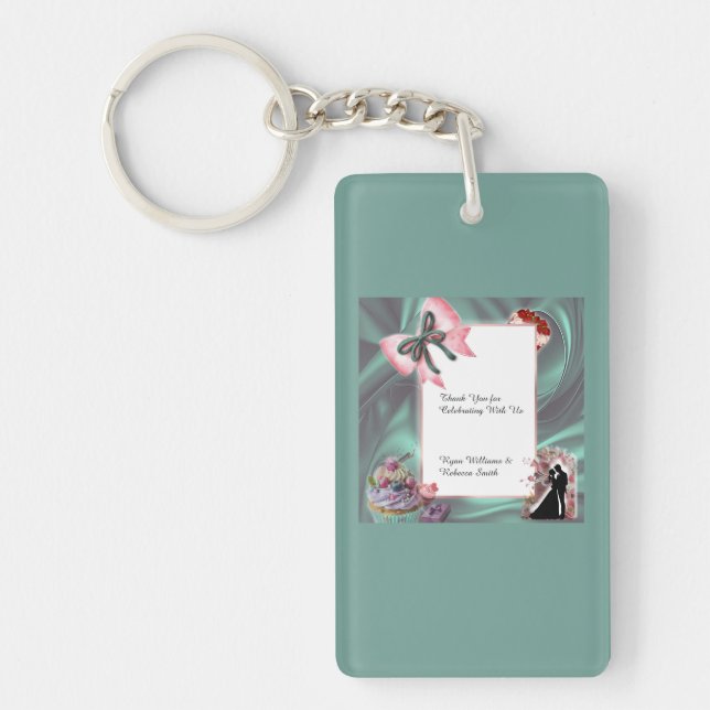 Teal & Blush Wedding Favor Keychain Schlüsselanhänger (Vorderseite)