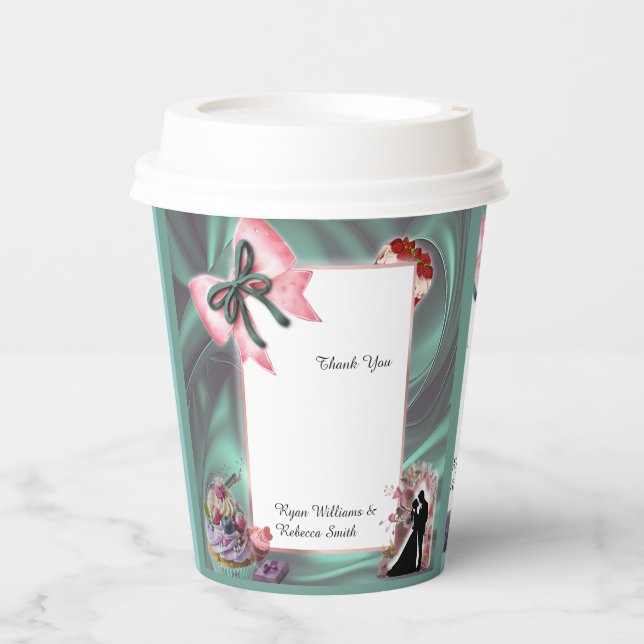 Teal & Blush Wedding Paper Cups Pappbecher (Vorderseite)