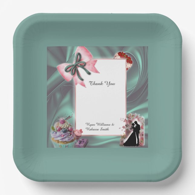 Teal & Blush Wedding Paper Plates Pappteller (Vorderseite)