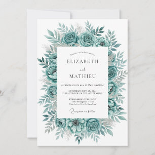 Teal-Blüten-Hochzeit Einladung
