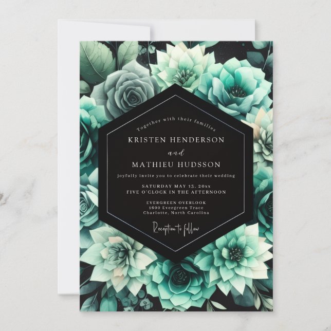 Teal-blütenhochzeit Einladung (Vorderseite)