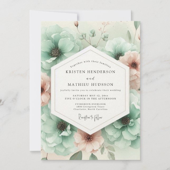 Teal Botanical Dream Wedding Einladung (Vorderseite)